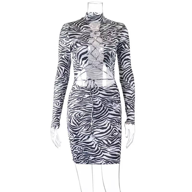 Women Sexy Hollow Out Long Sleeve Striped Dress