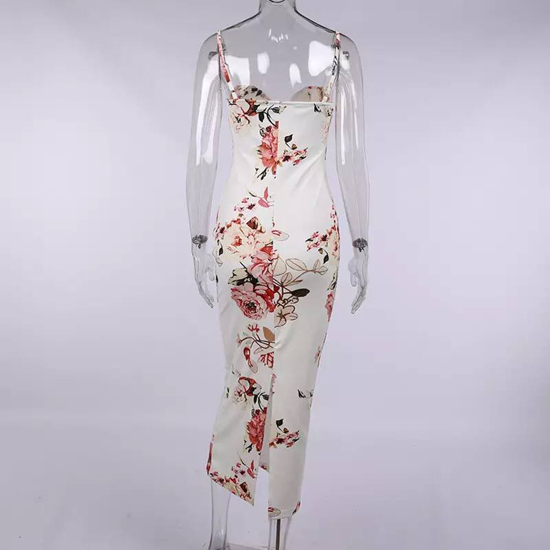 2022 Summer Women Dress Sexy Big V Neck Wrap Hip Tight Halter Dress Printed Flower Dress