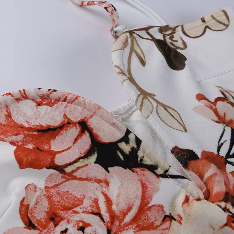 2022 Summer Women Dress Sexy Big V Neck Wrap Hip Tight Halter Dress Printed Flower Dress