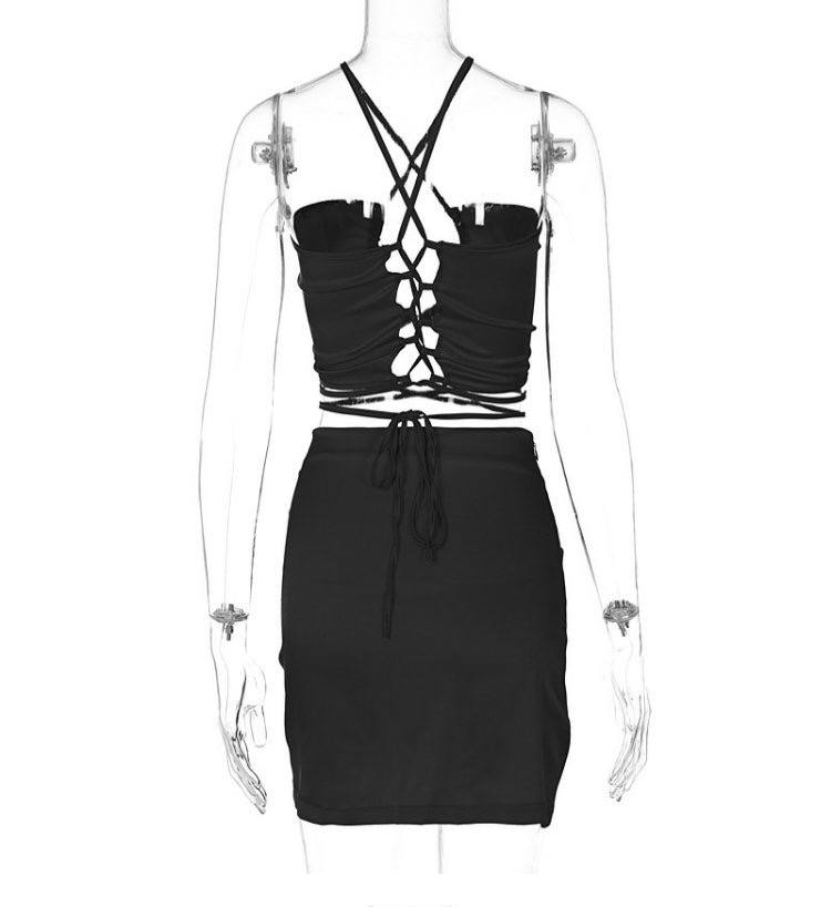 Sexy Dress Suits Women Halter Crop Top And Skirt Set Backless Outfits