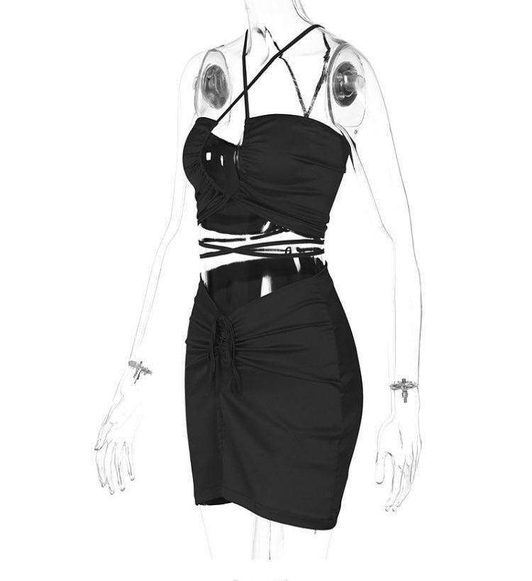 Sexy Dress Suits Women Halter Crop Top And Skirt Set Backless Outfits