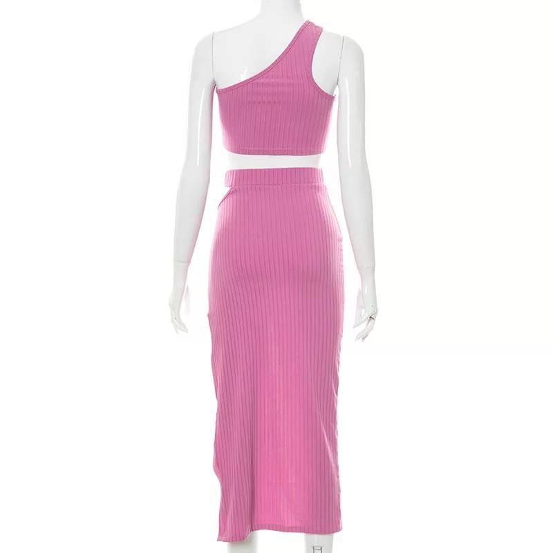 Sexy Casual Dress Lady Two Pieces Skirt Set For Women One Shoulder Crop Top Club Outfit