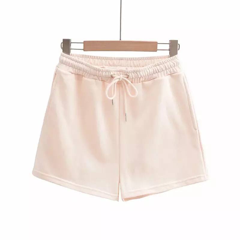 Casual Solid Shorts Sets Ladies Clothes Crop Top 2 Pieces And Drawstring Shorts Matching Sportswear Set Summer Outfits