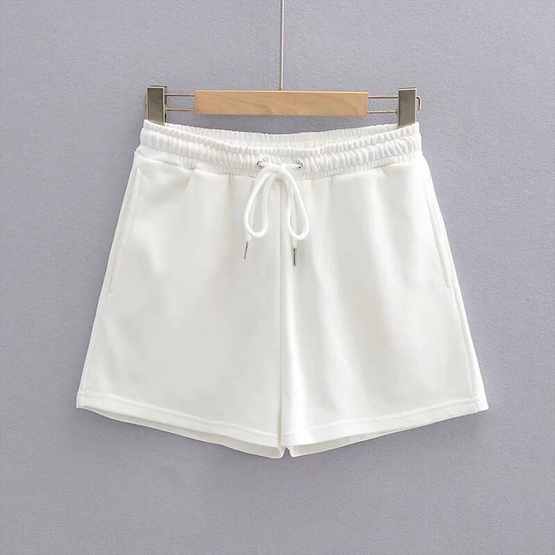 Casual Solid Shorts Sets Ladies Clothes Crop Top 2 Pieces And Drawstring Shorts Matching Sportswear Set Summer Outfits