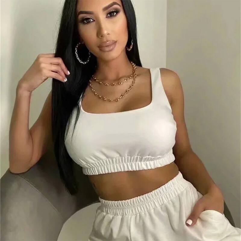 Casual Solid Shorts Sets Ladies Clothes Crop Top 2 Pieces And Drawstring Shorts Matching Sportswear Set Summer Outfits