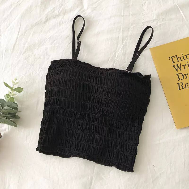 2021 Summer Solid Color Elastic Tube Top Vest Suspenders Adjustable Two-Wear Pleated Top Women's Slim Sexy