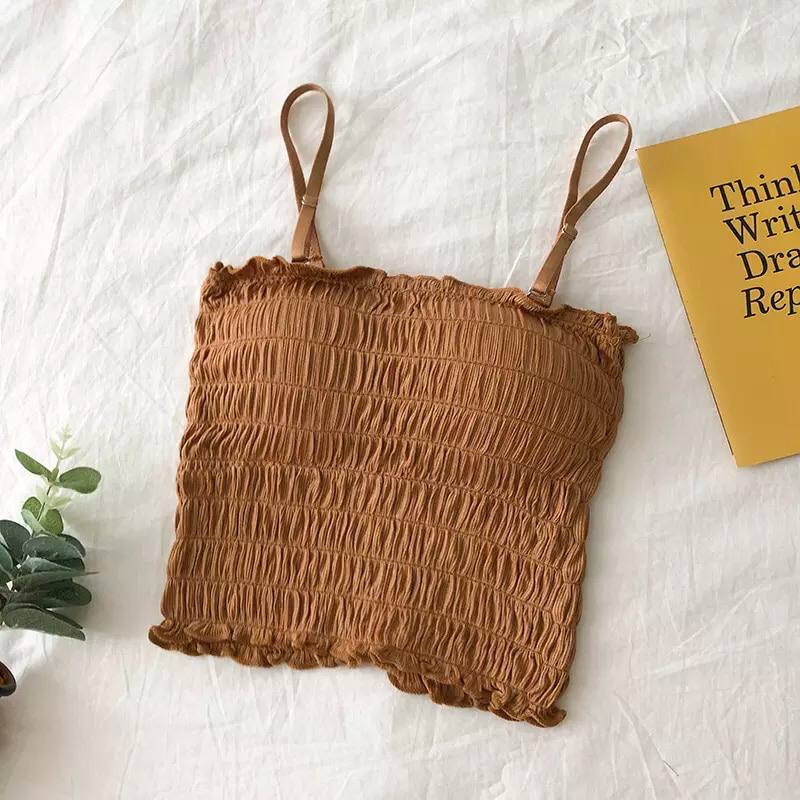 2021 Summer Solid Color Elastic Tube Top Vest Suspenders Adjustable Two-Wear Pleated Top Women's Slim Sexy