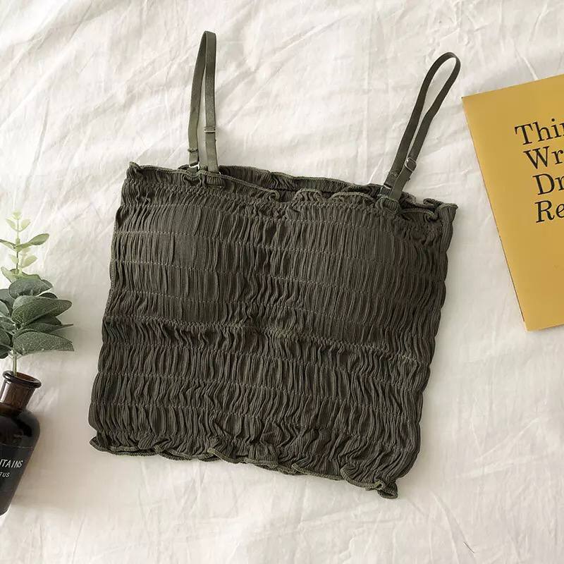 2021 Summer Solid Color Elastic Tube Top Vest Suspenders Adjustable Two-Wear Pleated Top Women's Slim Sexy