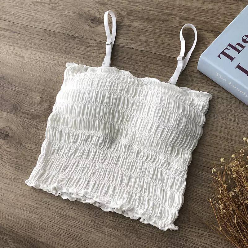 2021 Summer Solid Color Elastic Tube Top Vest Suspenders Adjustable Two-Wear Pleated Top Women's Slim Sexy