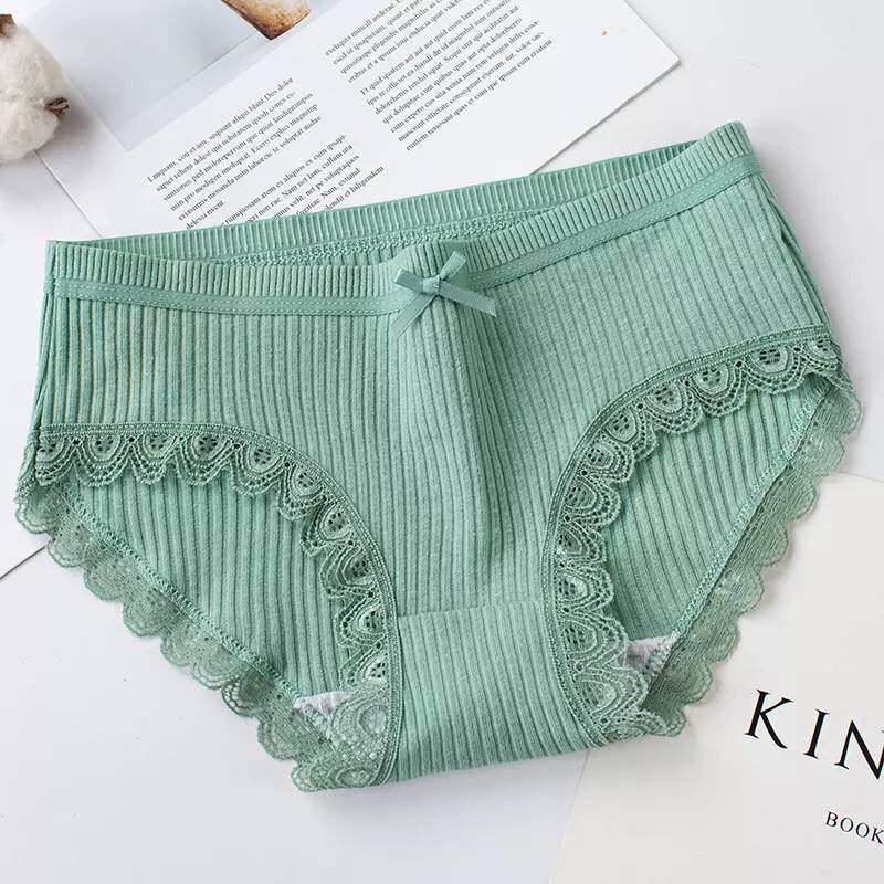Lace Edge Panties Women's Cotton Crotch Antibacterial, breathable And Mid-Waist Girls Triangle shorts